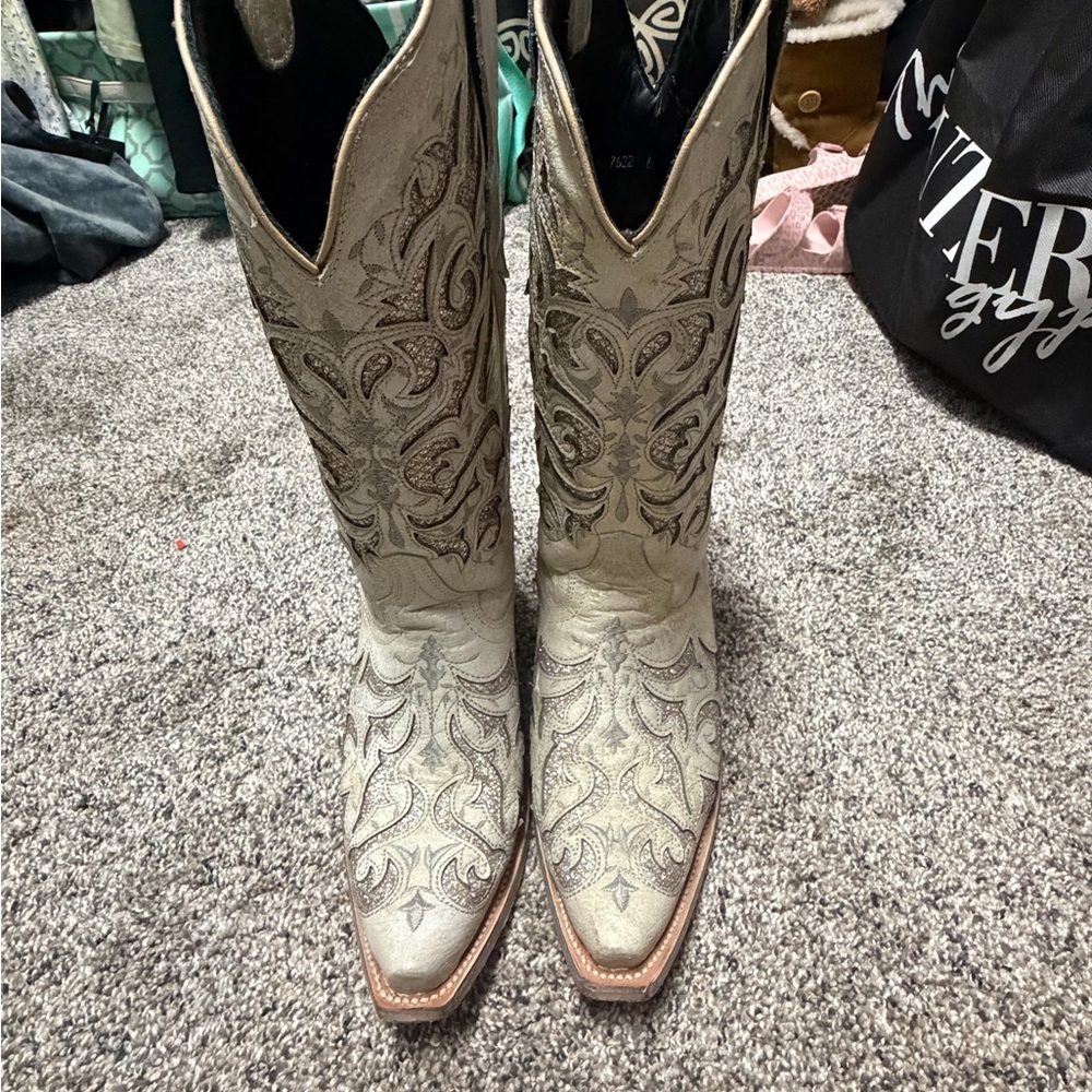 J.B. Dillon Silver Embroidered Western Cowboy Boots